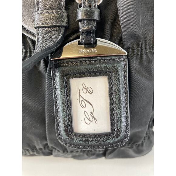 PRADA LARGE BLACK NYLON HANDBAG WITH BRAIDED LEATHER HANDLES - Picture 8 of 16